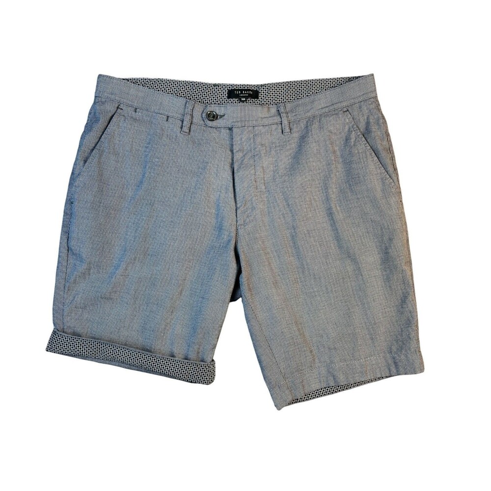 Ted Baker London Flat Front Contrast Cuff Bermuda Shorts Size 36R Blue
